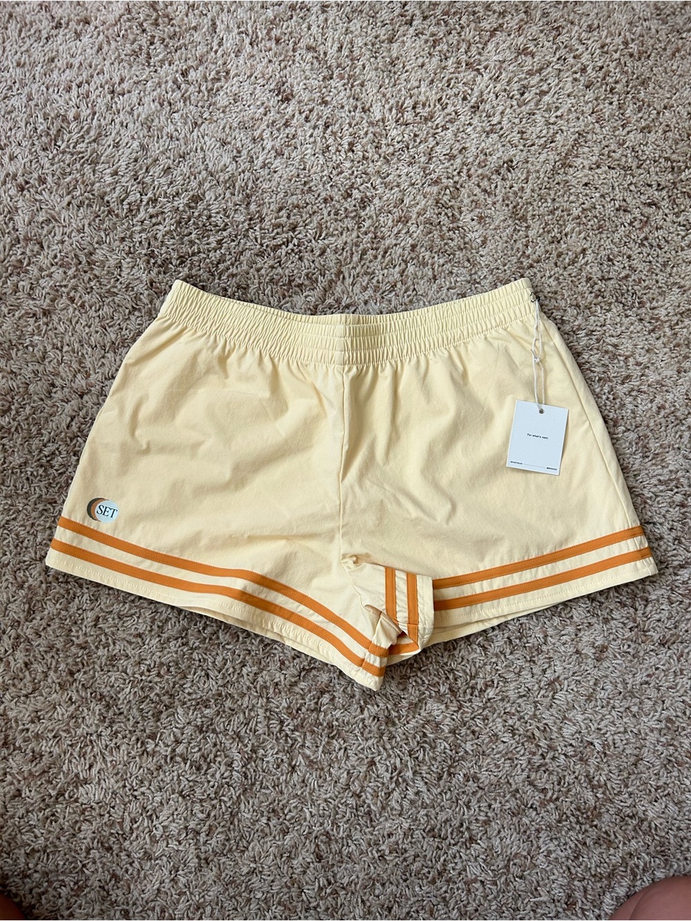 SET Active Yellow Athletic Shorts with Orange Stripes